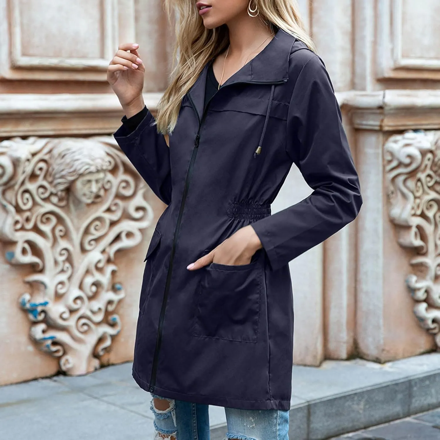 Womens Waterproof Raincoat with Hood Active Outdoor Hooded Raincoat Lightweight Windbreaker