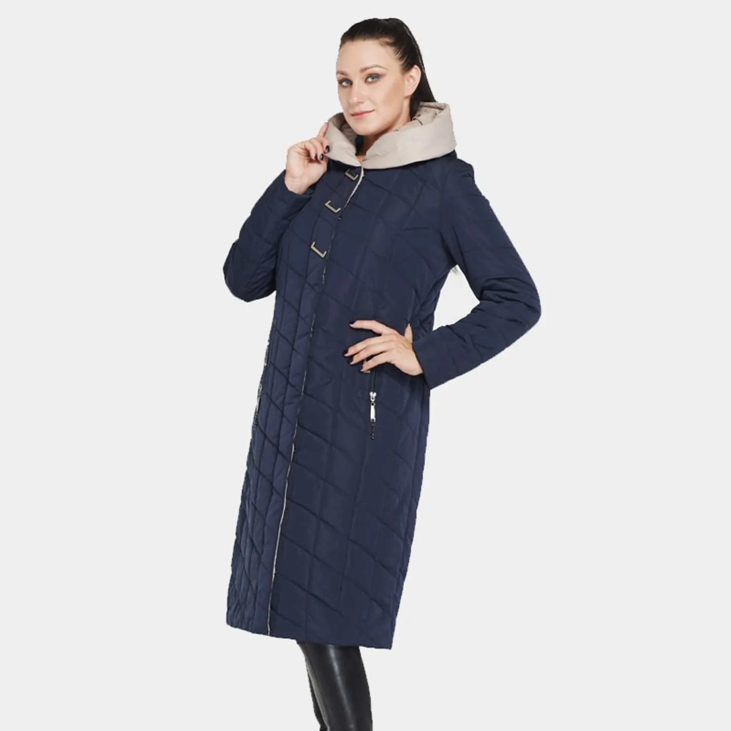 Women's Winter Cotton Solid Hooded Coat | Plus Size