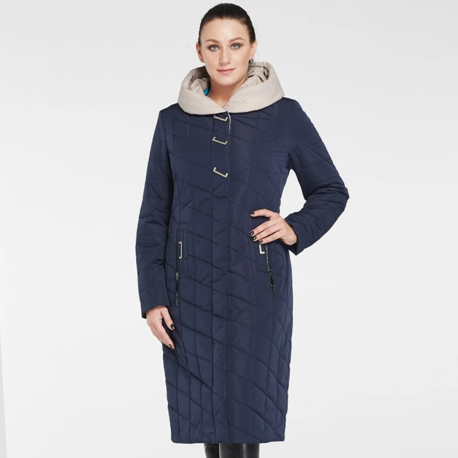 Women's Winter Cotton Solid Hooded Coat | Plus Size