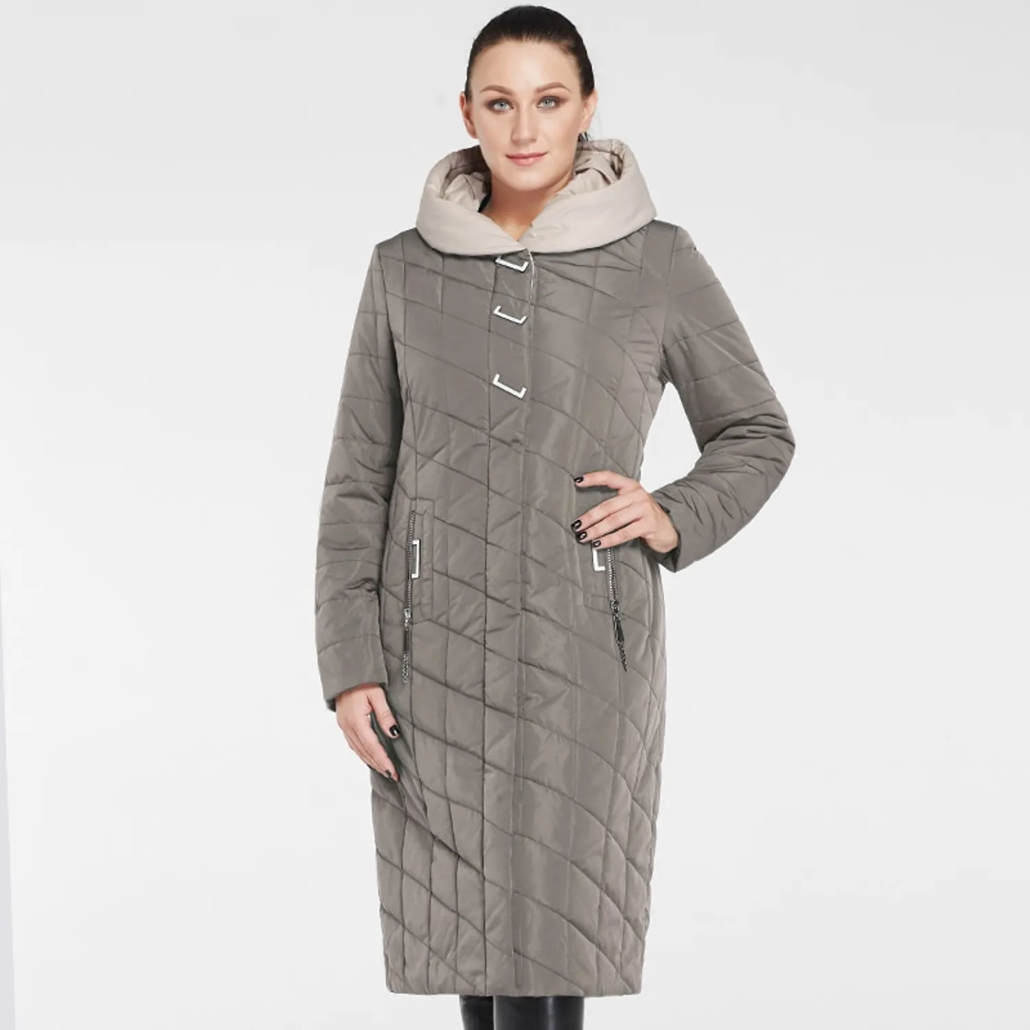Women's Winter Cotton Solid Hooded Coat | Plus Size