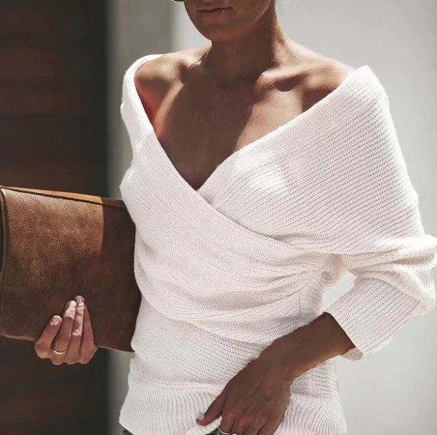 Women's Winter V-Neck Knitted Cashmere Pullover