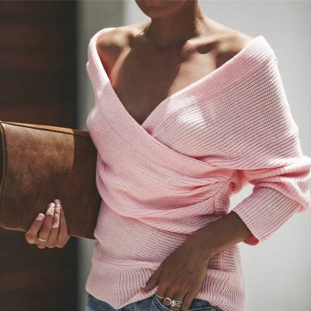 Women's Winter V-Neck Knitted Cashmere Pullover