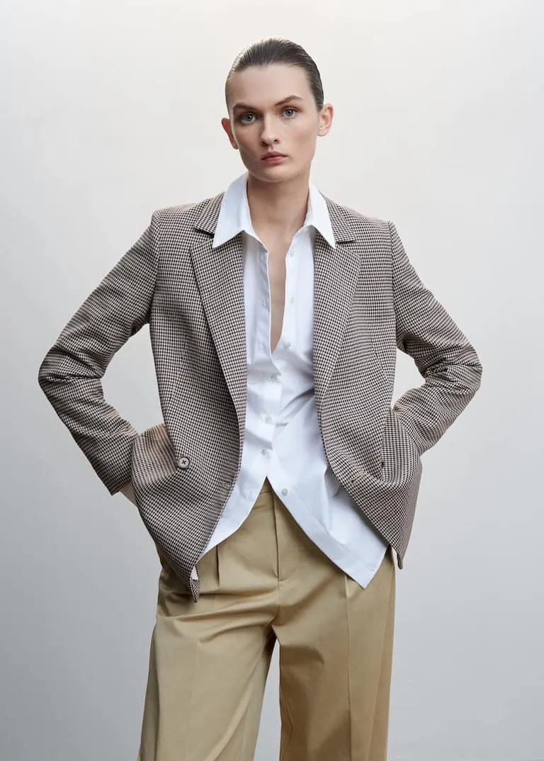 Wrap check suit jacket