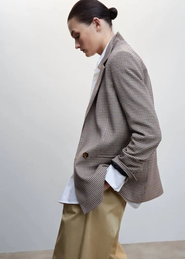 Wrap check suit jacket