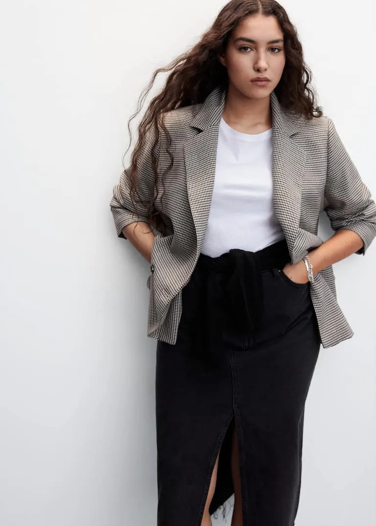 Wrap check suit jacket