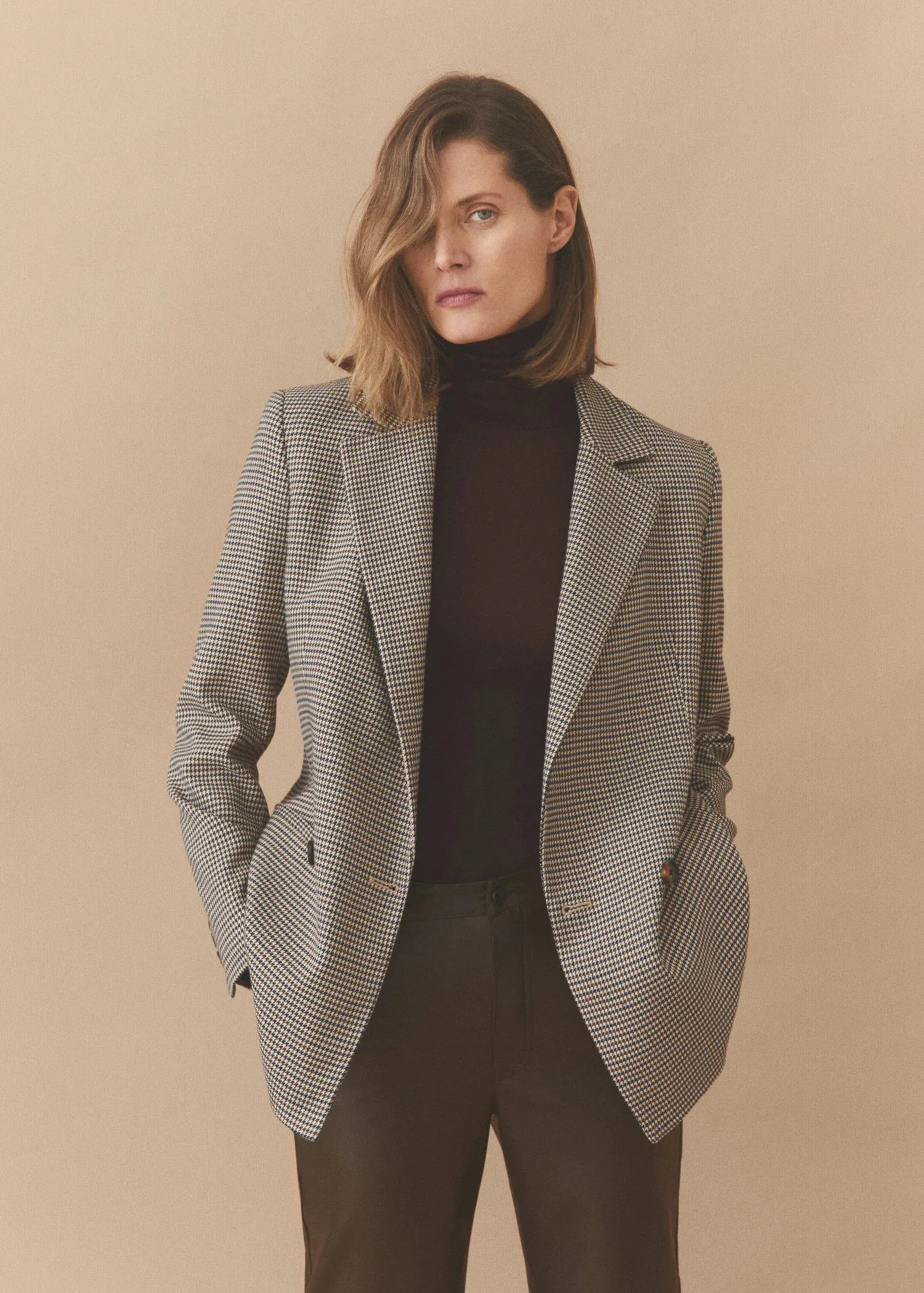 Wrap check suit jacket