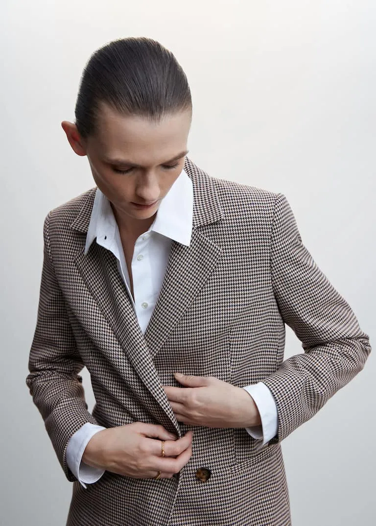Wrap check suit jacket