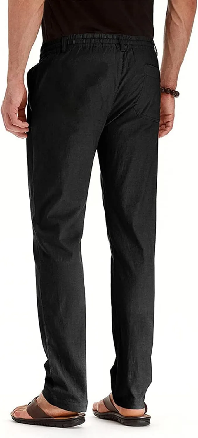 XIAXOGOOL Mens Dress Pants Classic Fit Elastic Waist Drawstring Office Work Pants Summer Lightweight Straight-Leg Pants