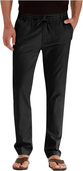 XIAXOGOOL Mens Dress Pants Classic Fit Elastic Waist Drawstring Office Work Pants Summer Lightweight Straight-Leg Pants