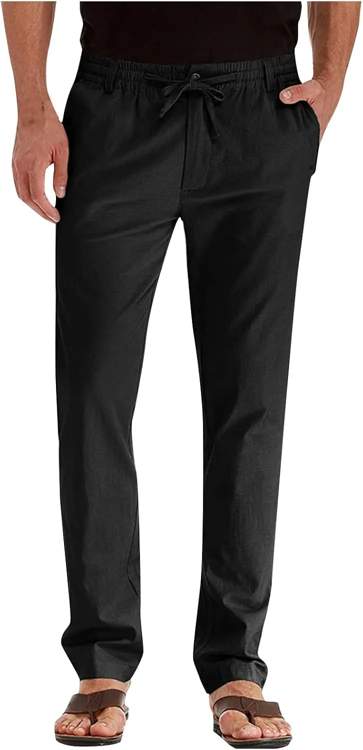 XIAXOGOOL Mens Dress Pants Classic Fit Elastic Waist Drawstring Office Work Pants Summer Lightweight Straight-Leg Pants