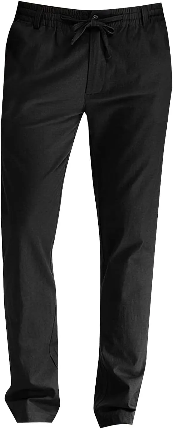 XIAXOGOOL Mens Dress Pants Classic Fit Elastic Waist Drawstring Office Work Pants Summer Lightweight Straight-Leg Pants