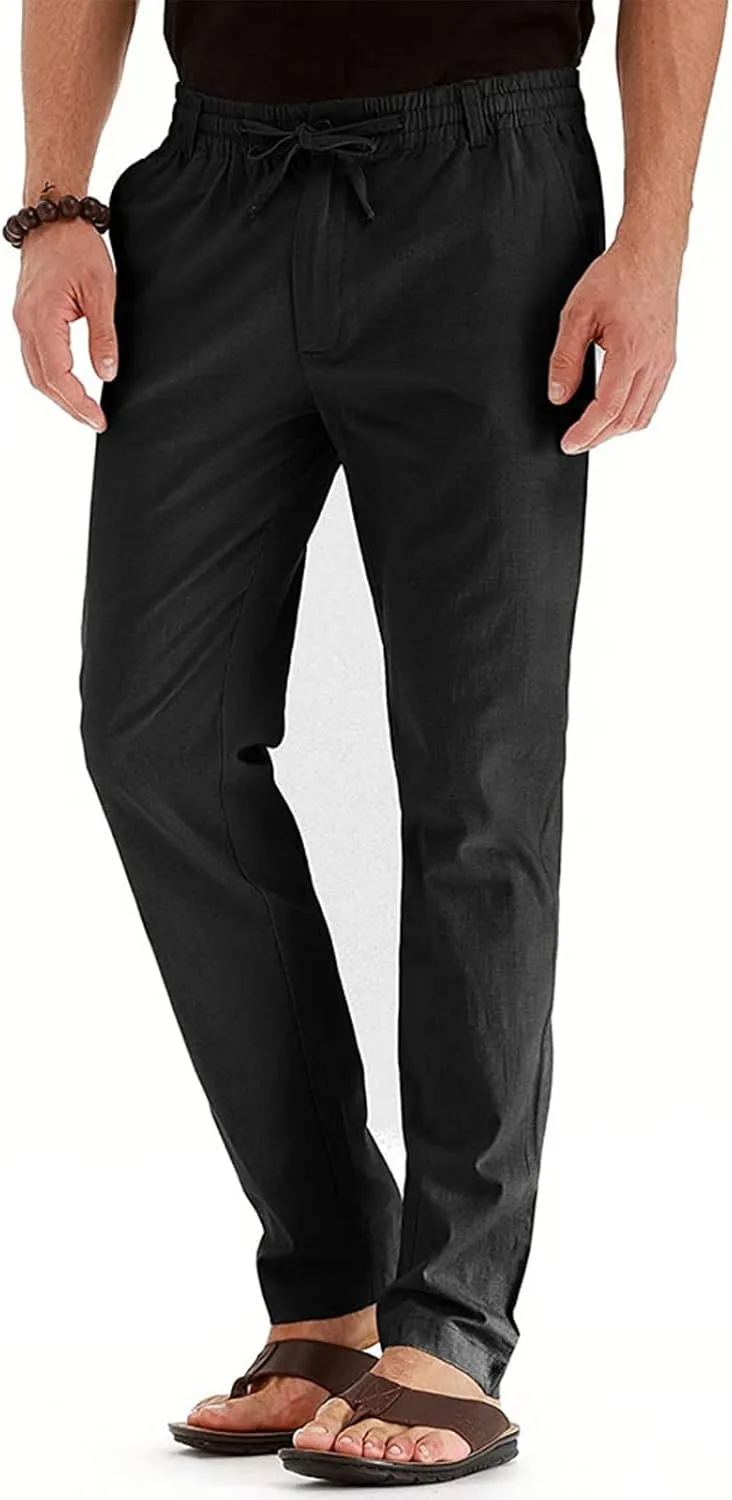 XIAXOGOOL Mens Dress Pants Classic Fit Elastic Waist Drawstring Office Work Pants Summer Lightweight Straight-Leg Pants