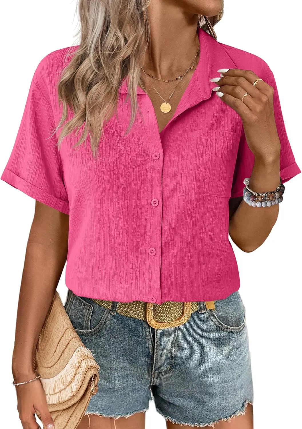 Zeagoo Short Sleeve Button Down Shirt Casual Loose Fit Blouses